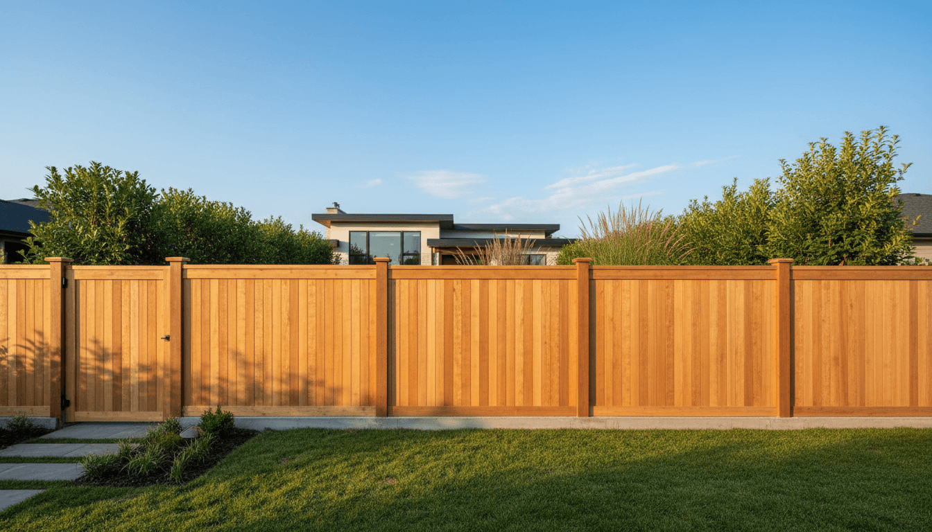 Installed wooden privacy fence in residential property