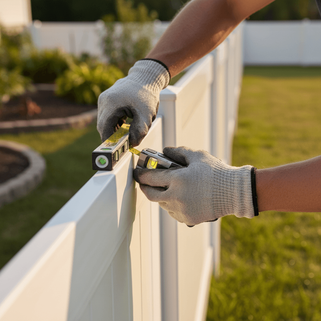 Dependable service - contractor measuring for accurate fence installation